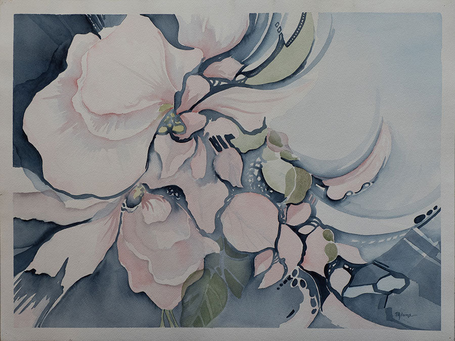 Watercolour painting of pink flowers.